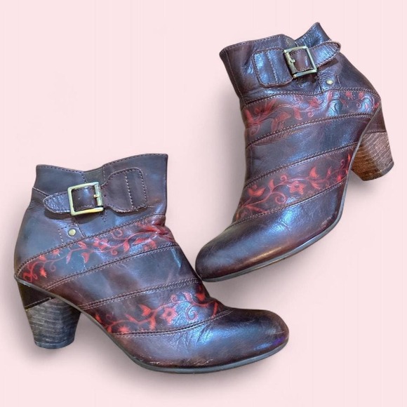 L'Artiste Spring Step Women's Brown Leather Floral Detail Ankle Boots Size 37 - Picture 4 of 5
